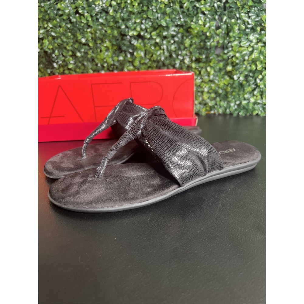 Aerosoles Casual Flat Thong Sandals Black Snake Faux Leather 8/5 Size